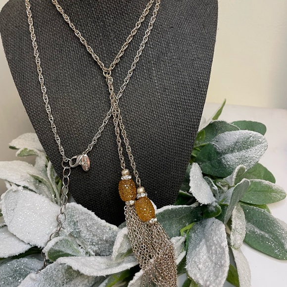 Ann Taylor Gold Tassel Necklace with Beaded Accents - Picture 4 of 4